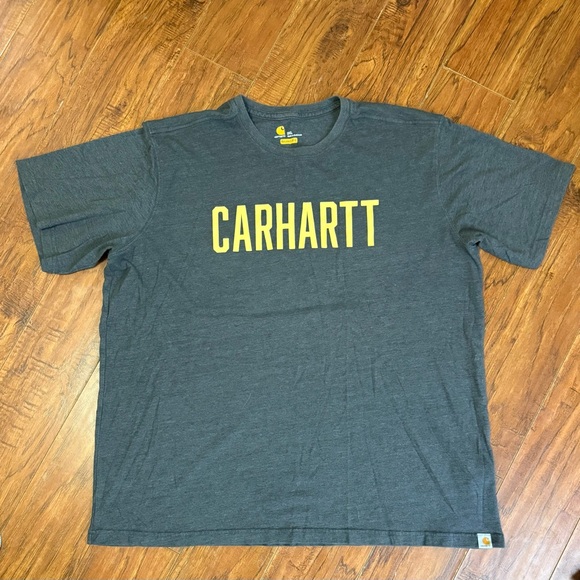Set of (2) Carhartt Men’s XXL Gray & Black Yellow Logo Short Sleeve T-Shirts - Picture 2 of 9